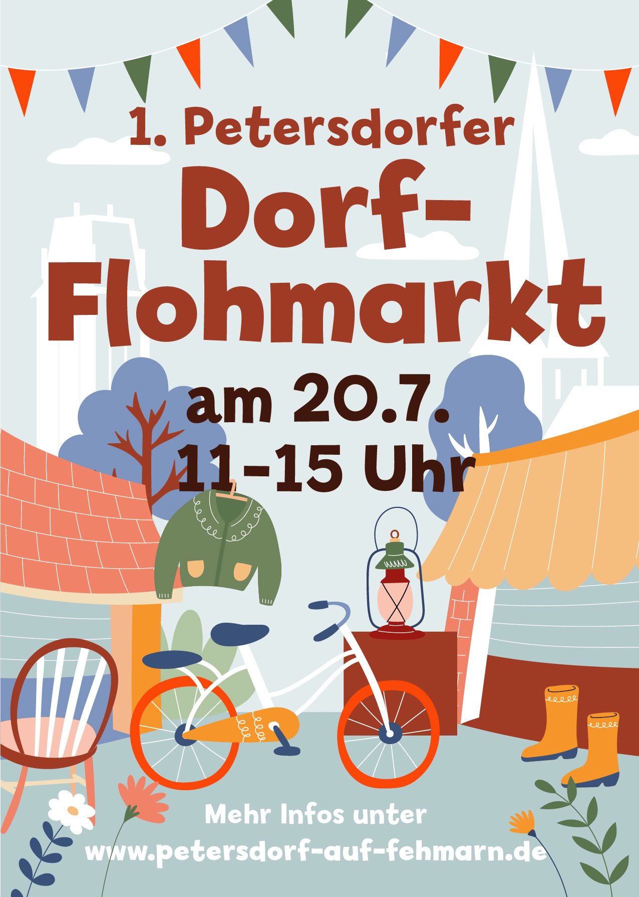 Plakat_Dorfflohmarkt_Web-01 Rundgang durch Petersdorf auf Fehmarn - Folder Seite 1 / Auflage 1