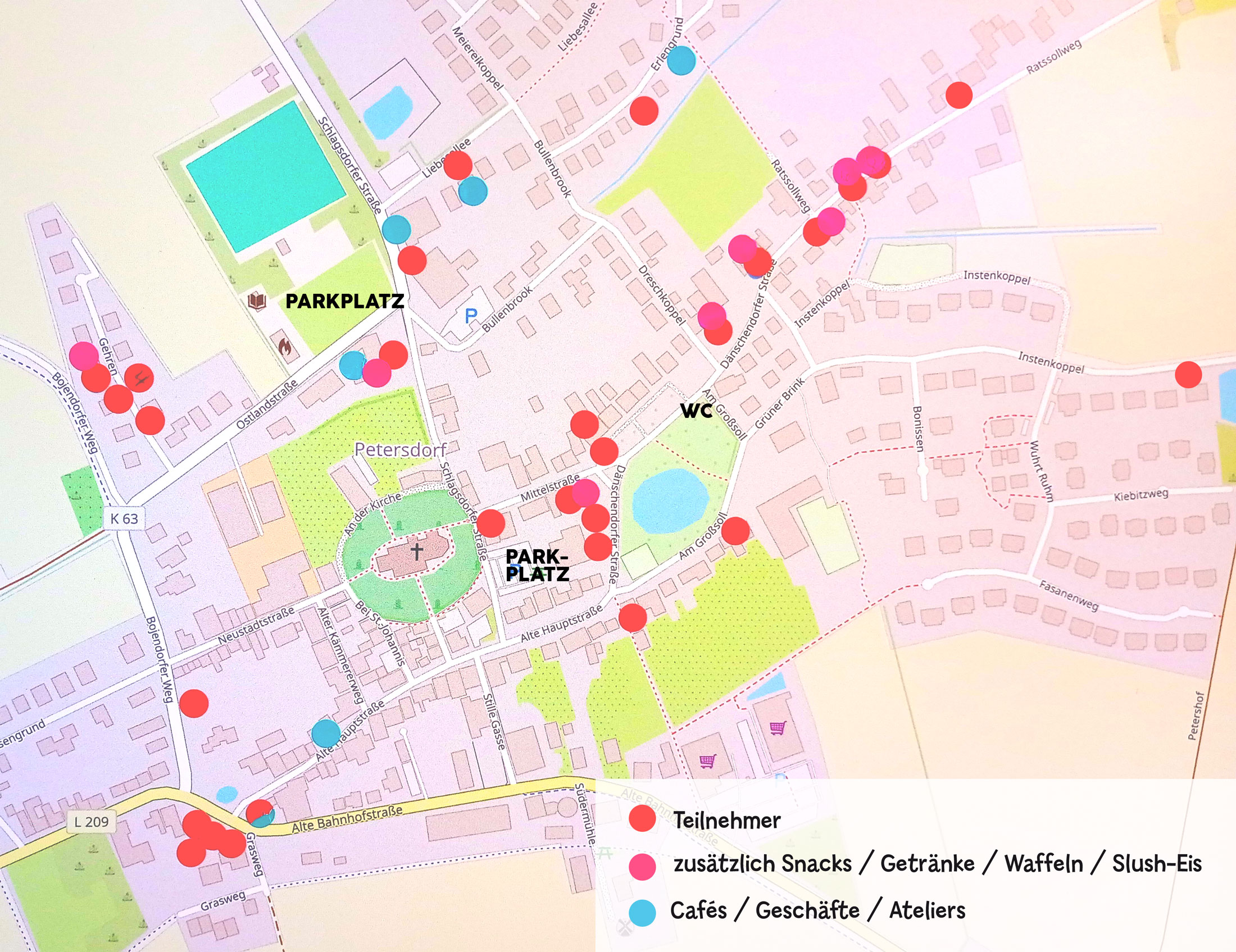 Übersichtskarte für den 1. Petersdorfer Dorfflohmarkt Übersichtskarte für den 1. Petersdorfer Dorfflohmarkt